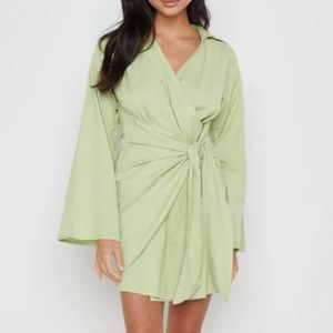 Pretty Lavish Green Wrap Tie Linen Cotton Mini Dress Size 6